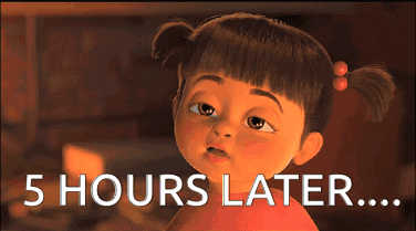 A Cartoon Girl With Pigtails And The Words 5 Hours Later Below Her GIF