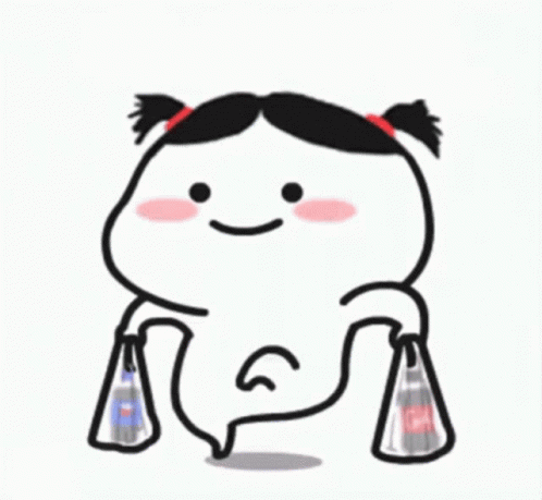 A Cartoon Girl With Pigtails Is Holding A Bag Of Soda And A Bottle Of Soda . GIF