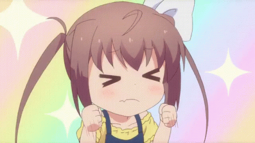 a cartoon girl with pigtails is making a funny face with her eyes closed