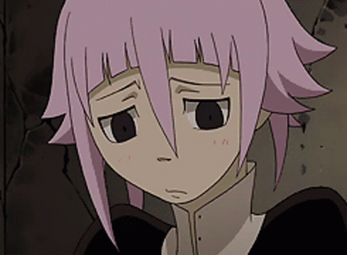 A Cartoon Girl With Pink Hair And Black Eyes GIF