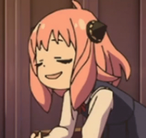 A Cartoon Girl With Pink Hair Is Smiling With Her Eyes Closed GIF