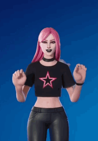 A Cartoon Girl With Pink Hair Is Wearing A Black Crop Top With A Pink Star On It . GIF
