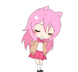a cartoon girl with pink hair is wearing a bow tie and a jacket .