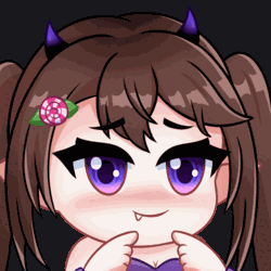 A Cartoon Girl With Purple Eyes And Horns On Her Head GIF