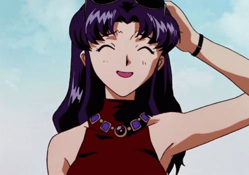A Cartoon Girl With Purple Hair And A Red Top Is Smiling GIF
