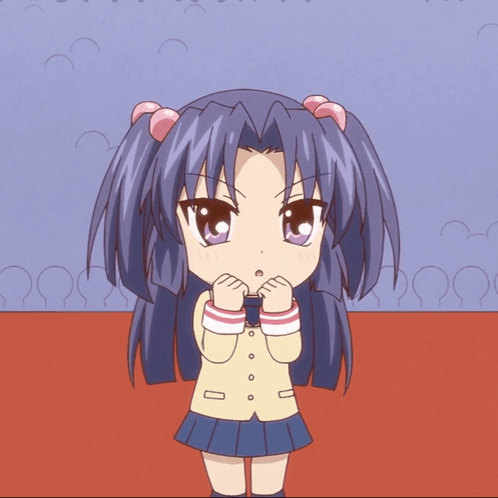 a cartoon girl with purple hair and pink ears