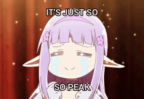 A Cartoon Girl With Purple Hair Is Crying With The Words It 'S Just So So Peak Above Her GIF