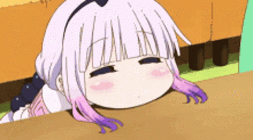 A Cartoon Girl With Purple Hair Is Laying On A Table . GIF
