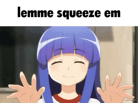 A Cartoon Girl With Purple Hair Is Smiling And Hugging Her Hands Out . GIF