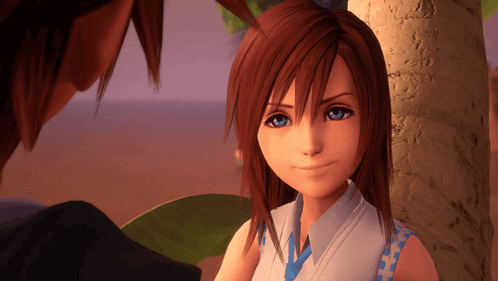 A Cartoon Girl With Red Hair And Blue Eyes Looks At A Man GIF