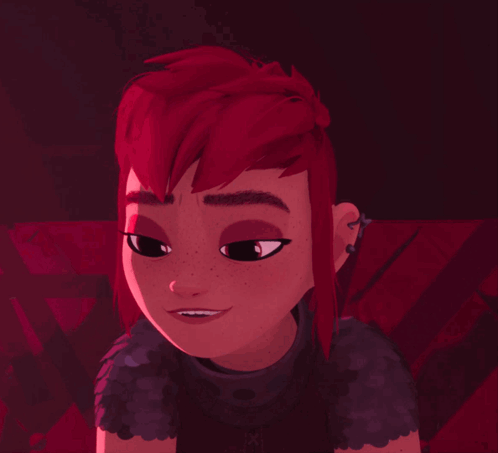 A Cartoon Girl With Red Hair Is Smiling And Has A X On Her Ear GIF