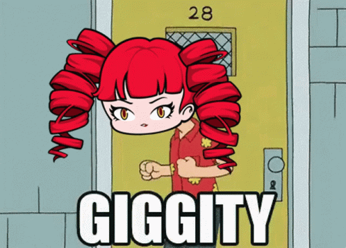 A Cartoon Girl With Red Hair Is Standing In Front Of A Door With The Number 28 On It GIF