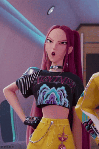 A Cartoon Girl With Red Hair Is Wearing A Shirt That Says ' Hey Miss ' On It GIF