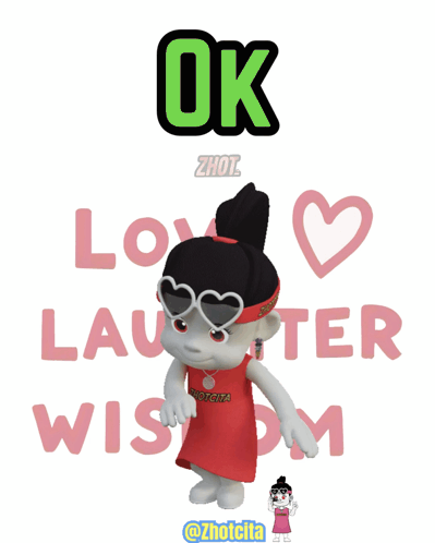 A Cartoon Girl With Sunglasses And A Red Dress Says Ok GIF