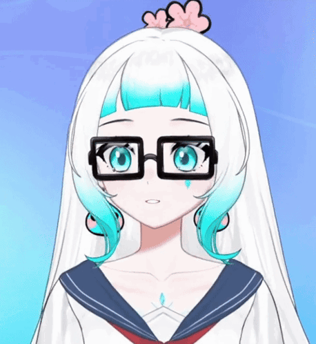 A Cartoon Girl With White Hair And Blue Eyes Wearing Glasses GIF