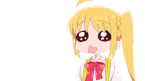 a cartoon girl with yellow hair and a pink bow tie