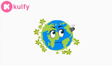 A Cartoon Globe With A Fork Sticking Out Of It 'S Mouth GIF