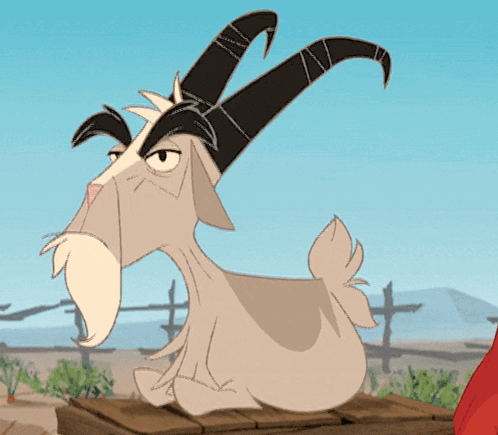 A Cartoon Goat With Long Horns Is Sitting On A Box GIF