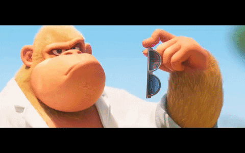 a cartoon gorilla holding a pair of sunglasses