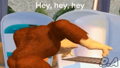 A Cartoon Gorilla Is Opening A Refrigerator Door And Pointing At It . GIF
