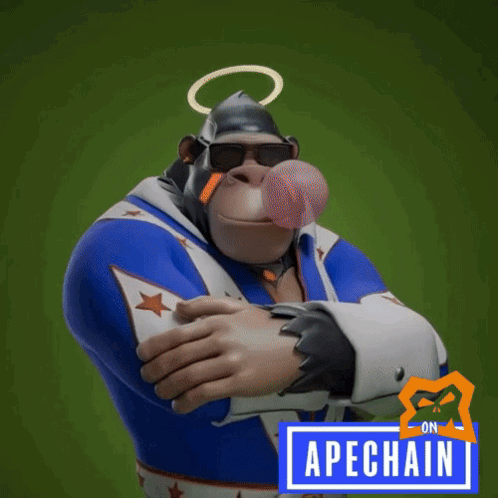 Cartoon Gorilla With Halo And Apechain Sign GIF