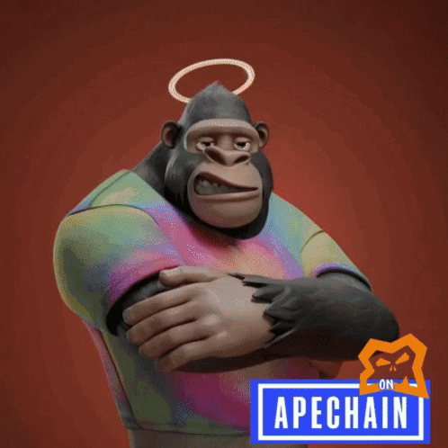 Cartoon Gorilla With Halo And Apechain Sign GIF