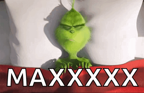 A Cartoon Grinch Is Laying In A Bed With The Words Maxxxx Behind Him GIF