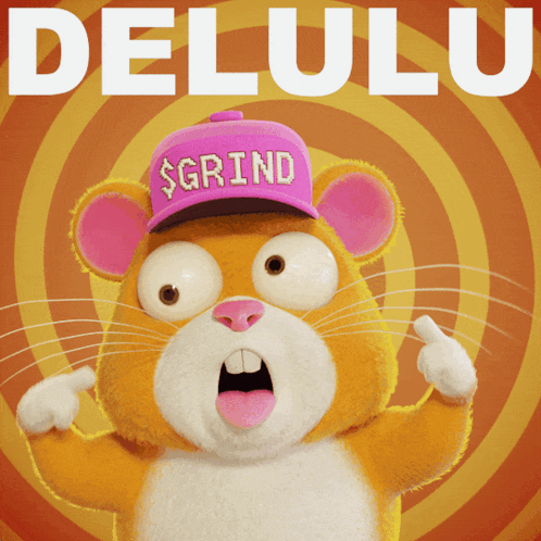 A Cartoon Hamster Wearing A Purple Hat That Says Grind GIF