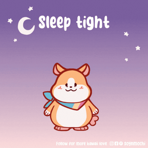 A Cartoon Hamster With A Scarf Around Its Neck And The Words Sleep Tight Above It GIF