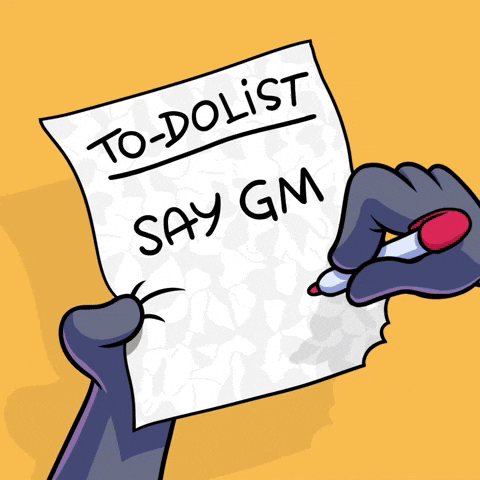 A Cartoon Hand Is Holding A Piece Of Paper That Says To Dolist Say Gm GIF