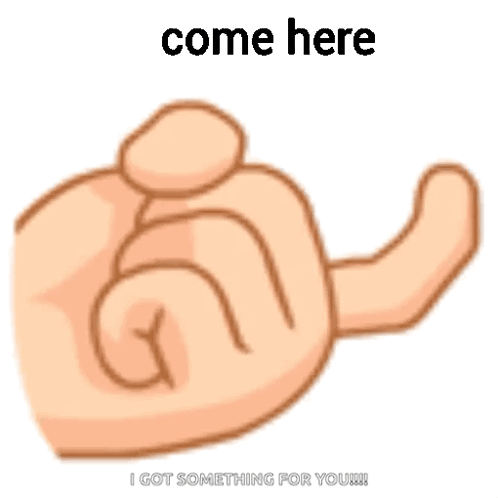 A Cartoon Hand Is Making A Fist With The Words `` Come Here '' Written Above It . GIF