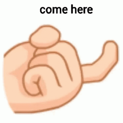 A Cartoon Hand Is Making A Heart Shape With Its Fingers And The Words `` Come Here '' . GIF