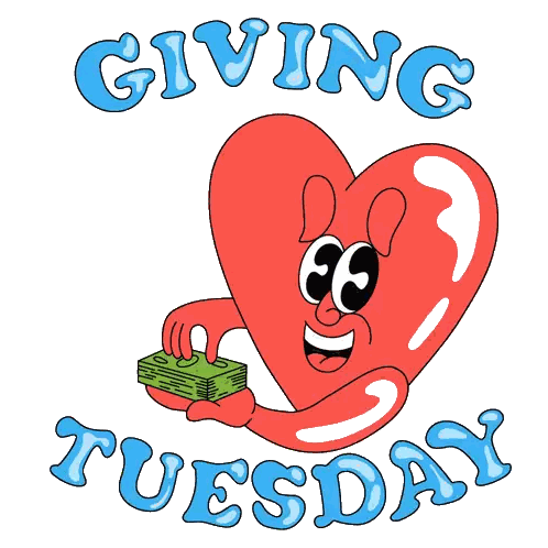 a cartoon heart is holding a stack of money and the words giving tuesday are below it