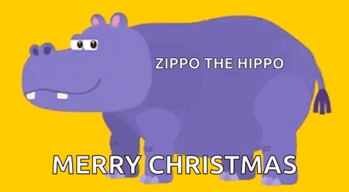 A Cartoon Hippo Is Standing On A Yellow Background And Wishing Merry Christmas . GIF