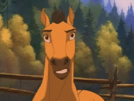 A Cartoon Horse Standing Next To A Wooden Fence GIF