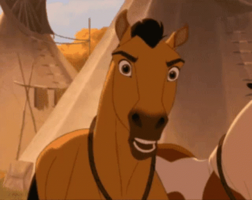 A Cartoon Horse Stands In Front Of A Tent GIF