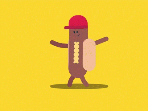 A Cartoon Hot Dog Is Wearing A Red Hat And Dancing . GIF