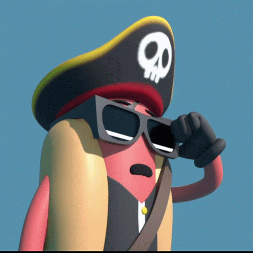 A Cartoon Hot Dog Wearing Sunglasses And A Pirate Hat GIF
