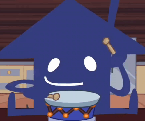 A Cartoon House Is Playing A Drum With A Stick GIF