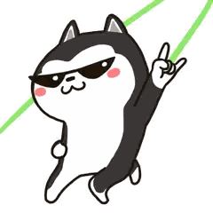 a cartoon husky dog wearing sunglasses and making a rock sign