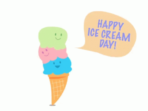 A Cartoon Ice Cream Cone Says Happy Ice Cream Day In A Speech Bubble GIF