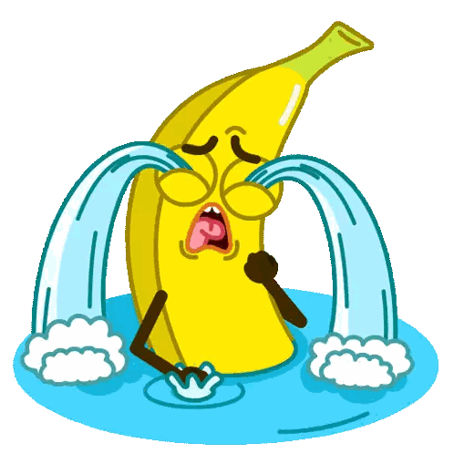 a cartoon illustration of a banana crying with tears coming out of its eyes