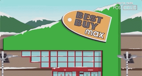A Cartoon Illustration Of A Best Buy Max Store In South Park GIF