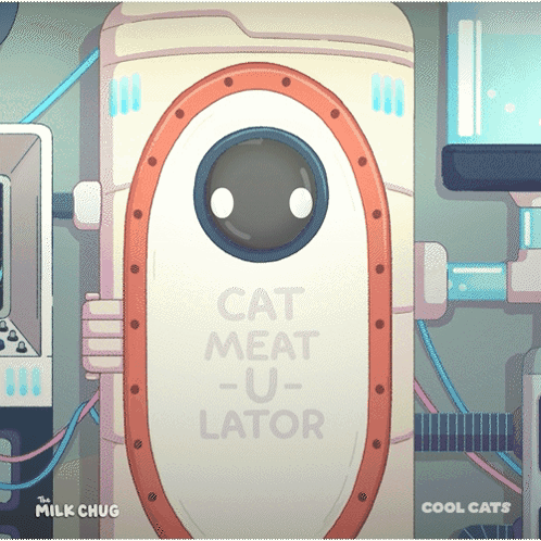 A Cartoon Illustration Of A Cat Meat U Lator GIF