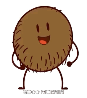 A Cartoon Illustration Of A Coconut With Arms And Legs . GIF