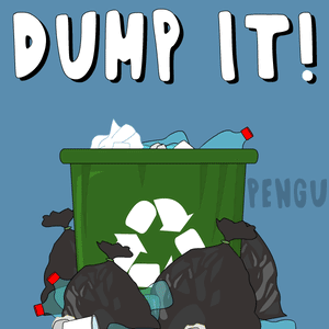 A Cartoon Illustration Of A Dumpster With The Words Dump It Written Above It GIF