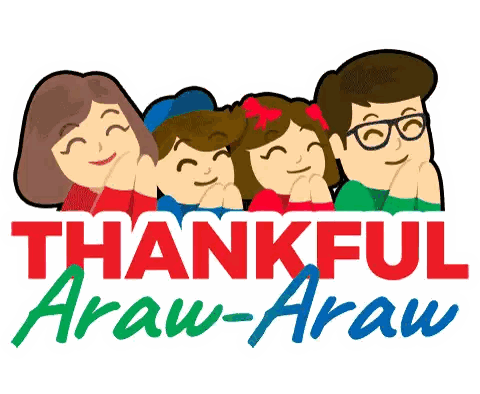a cartoon illustration of a family with the words thankful araw-araw