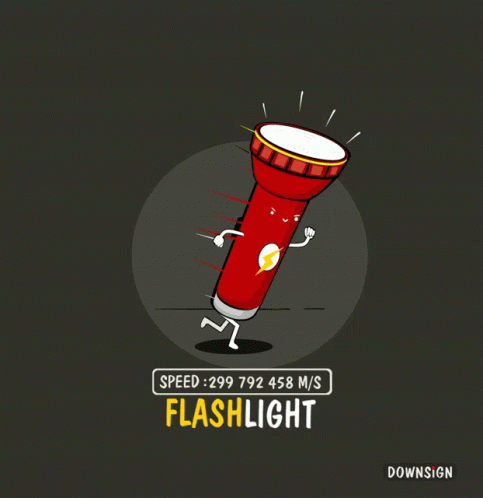 A Cartoon Illustration Of A Flashlight With A Speed Of 299 792 458 M / S GIF