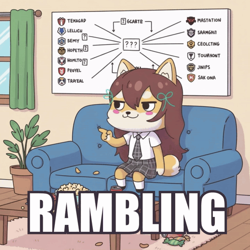a cartoon illustration of a girl sitting on a couch with the word rambling below her