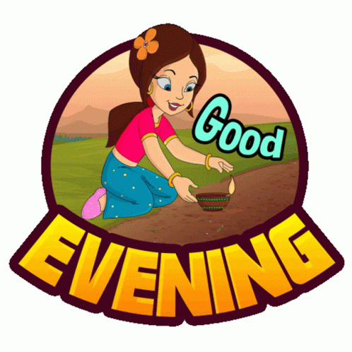 A Cartoon Illustration Of A Girl With The Words Good Evening GIF